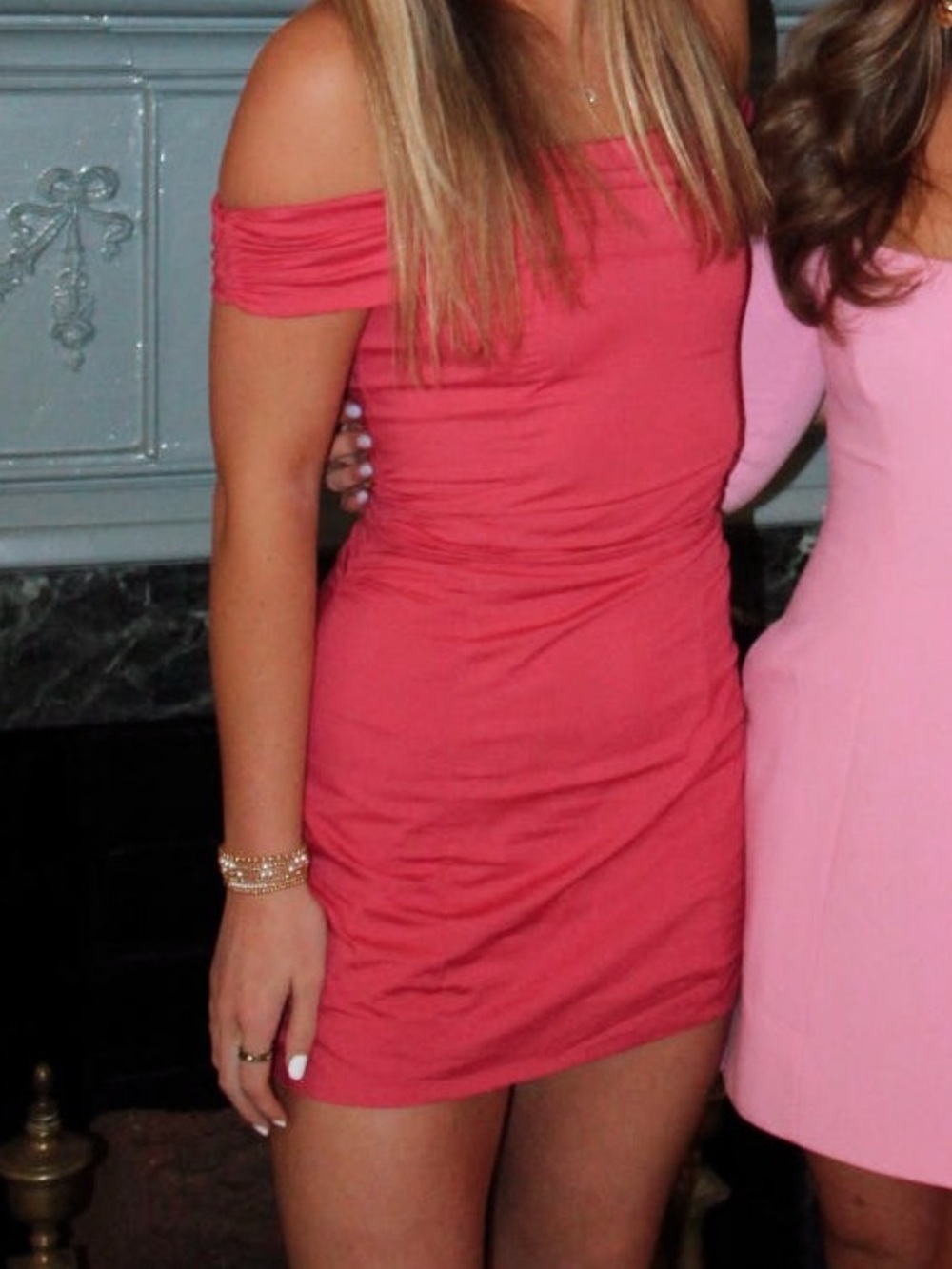 Peppermayo Coral Off-Shoulder Bodycon Mini Dress